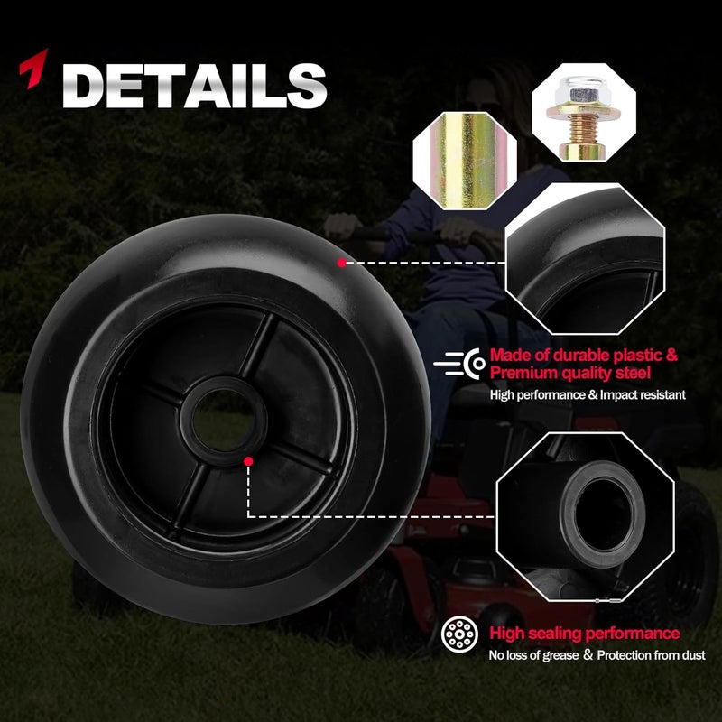 TEMSONE Set of 6 Lawn Mower Anti Scalp Deck Wheel Kit Compatible with Exmark Bad Boy Lawn-Boy Toro Husqvarna Bunton Ferris Replace# 1716353, 103-3168, 1-603299, 022-5234-98, 1-603299, 1-603299, PL7540 - Image 3